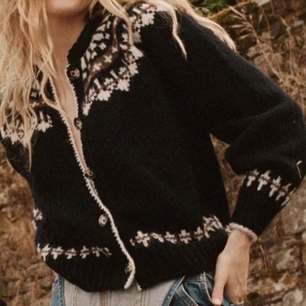 DOEN Clarke Cardigan - Olympia Black Fairisle Size Small rare